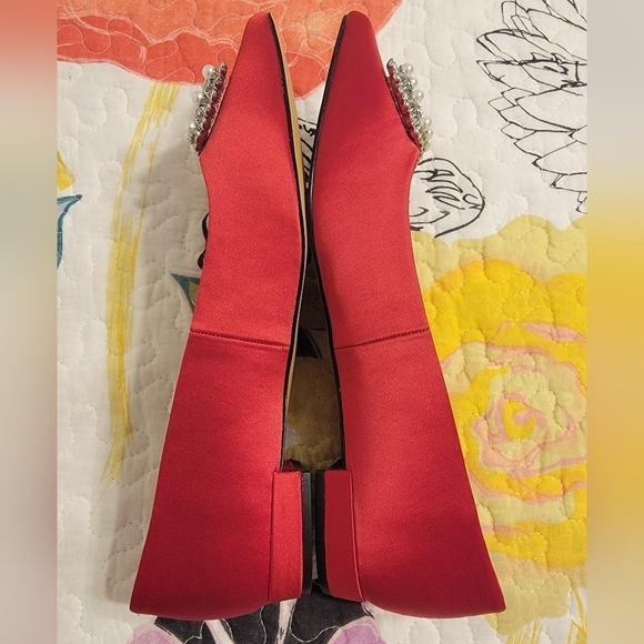 NIB J. Crew Satin Pointy Toe Flats with Crystal Embellished Buckle - Picture 4 of 7